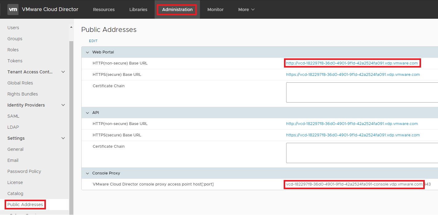 Cloud Director instance DNS Record alt text